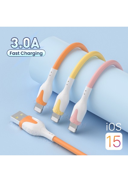 Yumuşak Silikon USB Kablosu iPhone 14 13 12 11 Pro Max Xr Xs 8 7 3A Hızlı Şarj Cep Telefonları Şarj Aleti Kablosu Veri Kablosu Tel 2 M (Yurt Dışından)