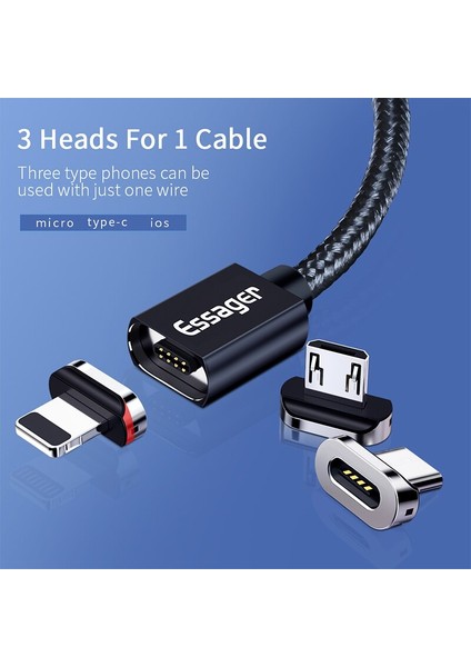 Essager Manyetik USB Kablosu iPhone 11 Pro Max Xiaomi Redmi Mıknatıs Tipi C Mikro USB Kablosu Hızlı Şarj Cihazı Cep Telefonu Kablosu (Yurt Dışından) modelleri