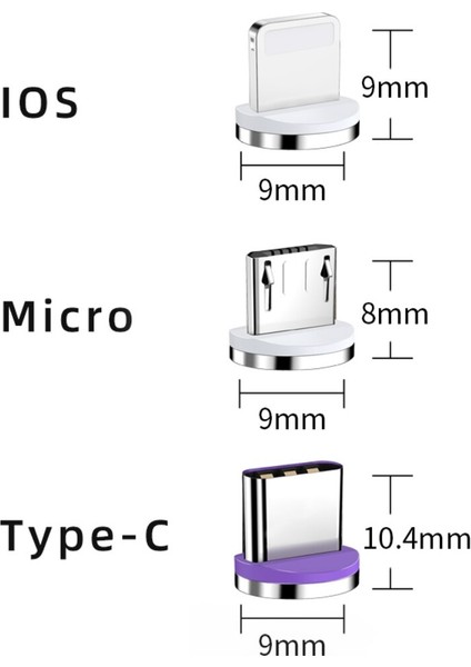 Mvqf 5A Yuvarlak Manyetik Kablo Fişi iPhone Tip C Mikro USB C Fişler Hızlı Şarj Adaptörü Telefon Microusb Tip-C Manyetik Fiş (Yurt Dışından)