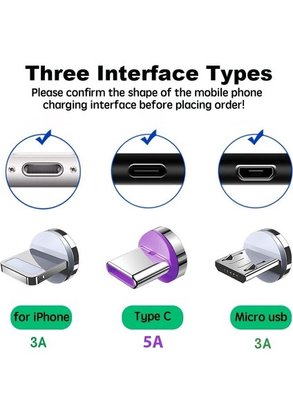 Mvqf 5A Yuvarlak Manyetik Kablo Fişi iPhone Tip C Mikro USB C Fişler Hızlı Şarj Adaptörü Telefon Microusb Tip-C Manyetik Fiş (Yurt Dışından)