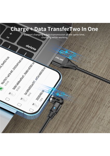 Uslıon 540 Döndür 5A Manyetik Kablo Hızlı Şarj Cep Telefonu Mıknatıs Şarj Cihazı Tel Kordon Mikro C Tipi Kablo iPhone Xiaomi (Yurt Dışından)