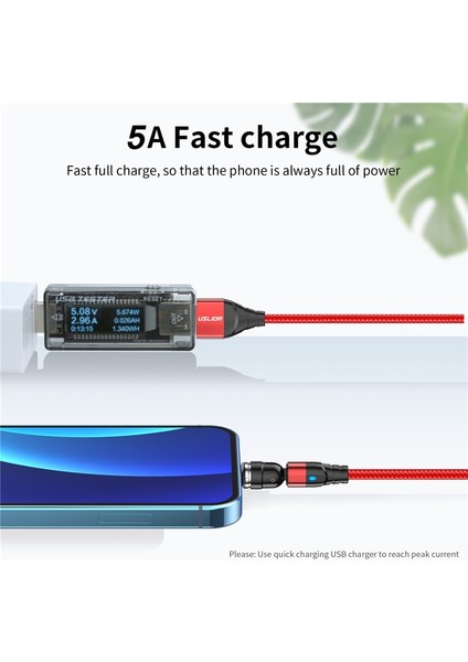 Uslıon 540 Döndür 5A Manyetik Kablo Hızlı Şarj Cep Telefonu Mıknatıs Şarj Cihazı Tel Kordon Mikro C Tipi Kablo iPhone Xiaomi (Yurt Dışından)