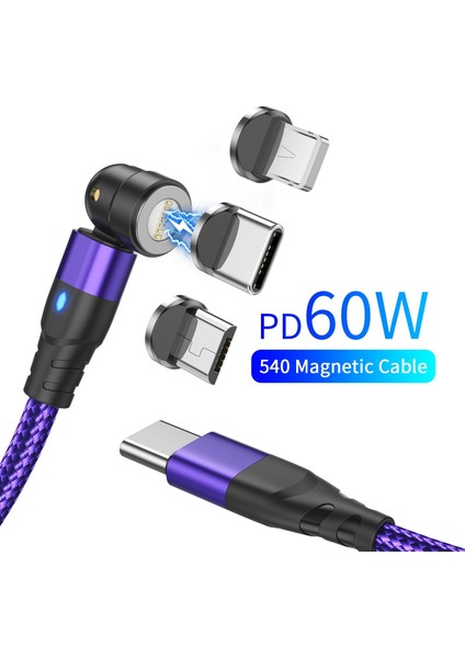 Gtwın Yeni 60W Pd Hızlı Şarj Kablosu USB C Tipi C Mikro Manyetik Veri Kabloları iPhone Şarj Kablosu Macbook Dizüstü Bilgisayar Için (Yurt Dışından)