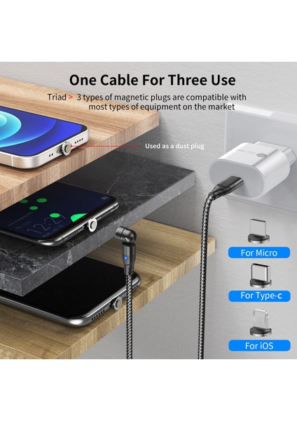 Gtwın Yeni 60W Pd Hızlı Şarj Kablosu USB C Tipi C Mikro Manyetik Veri Kabloları iPhone Şarj Kablosu Macbook Dizüstü Bilgisayar Için (Yurt Dışından)