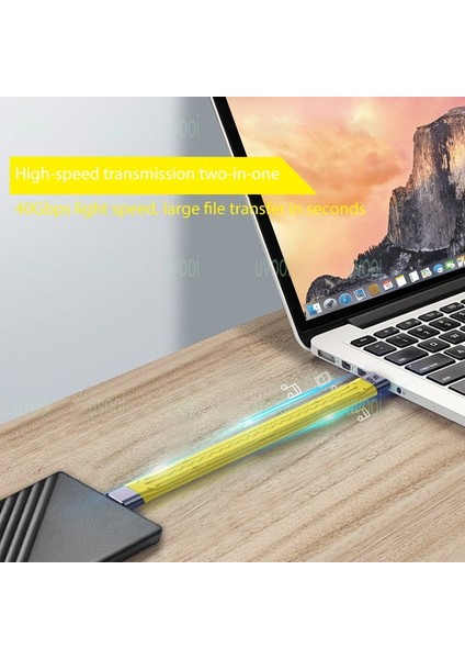 Uvooı Sarı USB 4.0 Thunderbolt 3 Tip C Şarj Kablosu Pd 100W 5A Hızlı Şarj Kablosu USB C Şarj Cihazı 4K @ 60Hz 40GBPS Veri Kablosu (Yurt Dışından)