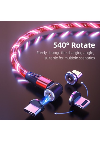 M 540 Manyetik Mikro USB C Tipi Kablo Glow LED Aydınlatma Manyetik Kablo USB Şarj Aleti Kablosu iPhone 12 11 Huawei Xiaomi Mi 11 (Yurt Dışından)