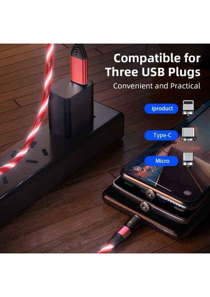 M 540 Manyetik Mikro USB C Tipi Kablo Glow LED Aydınlatma Manyetik Kablo USB Şarj Aleti Kablosu iPhone 12 11 Huawei Xiaomi Mi 11 (Yurt Dışından)
