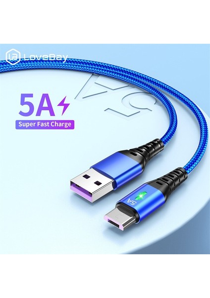 Lovebay LED 5A USB C Tipi Kablo Samsung S21 Xiaomi 11 Huawei P40 Cep Telefonu Hızlı Şarj Usb-C Şarj Aleti Kablosu Veri Kablosu (Yurt Dışından)