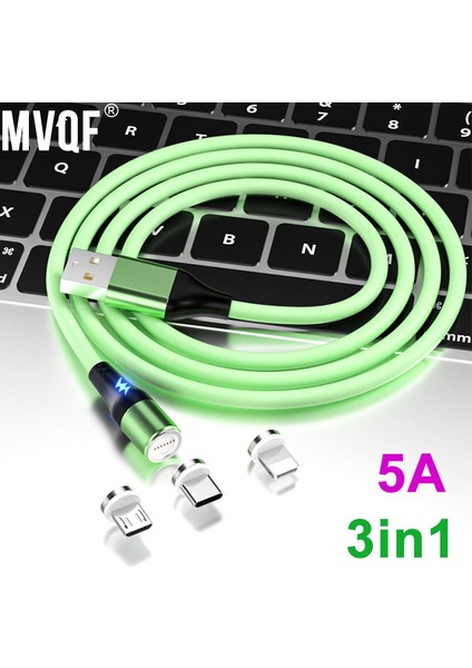 Mvqf 3 In 1 Manyetik Veri Kablosu 5A Hızlı Şarj Silikon USB Veri Kablosu Iphone 13 14 Huawei Samsung USB Kablosu Android Için (Yurt Dışından)