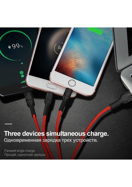 Hoco 3in1 USB Şarj Aleti Kablosu iPhone 11 Pro x 5 6 7 8 Android Mikro USB Kablosu Tip C Samsung Xiaomi Telefon Için USB Veri Kablosu (Yurt Dışından)