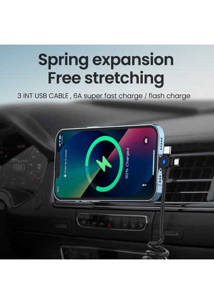 6A 3in1 Bahar Şarj Kablosu Huawei Xiaomi Samsung Mikro 8 Pin Tip-C Hızlı iPhone Şarj Cihazı Geri Çekilebilir USB Veri Kablosu (Yurt Dışından) fiyatları