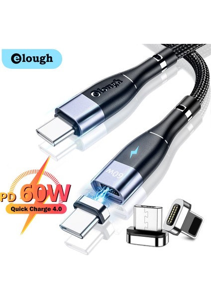 Elough Manyetik Kablo 60 W USB C Mikro USB C Tipi Kablo 5A Hızlı Şarj Cihazı 4.0 Usbc Pd Kablosu iPhone x Xiaomi Samsung Macbook Için (Yurt Dışından)