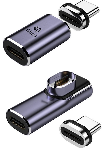 Tip-C Manyetik Adaptör USB 4.0 C Erkek Tip-C Dişi Dönüştürücü Kablo Manyetik Dirsek 40GB Konnektör (Yurt Dışından)