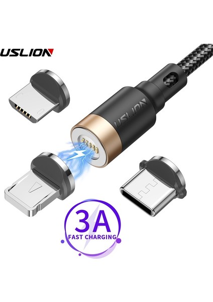 Uslıon 3A Hızlı Şarj USB Kablosu Mikro Tip C Mıknatıslı Cep Telefonu Manyetik Veri USB Şarj Aleti Xiaomi Samsung Için Iphone 11 Xr (Yurt Dışından)