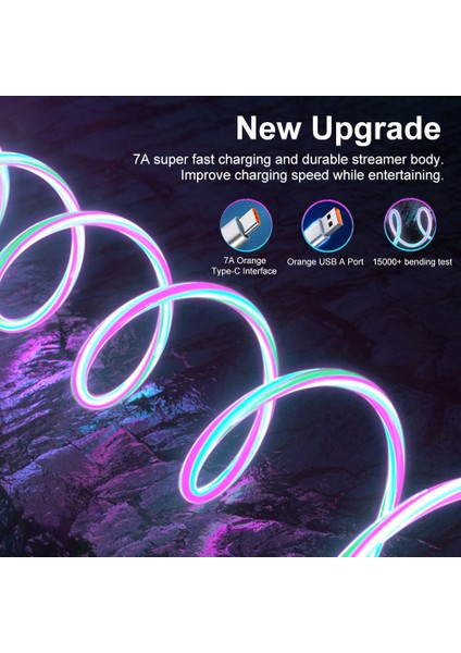 7A 100W Akış Aydınlık USB C Tipi Kablo Huawei P50 Onur 3A Hızlı Şarj USB C Şarj Veri Kablosu Xiaomi Samsung iPhone Için (Yurt Dışından)