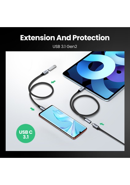 Ugreen USB C Uzatma Kablosu USB 3.1 Tip C Erkek - Dişi Gen2 10 Gbps Uzatma Kablosu Nintendo Anahtarı MacBook Pro Samsung Galaxy S21 S20 NOTE20 S10 Google Pixel 3 2 Xl (Yurt Dışından)