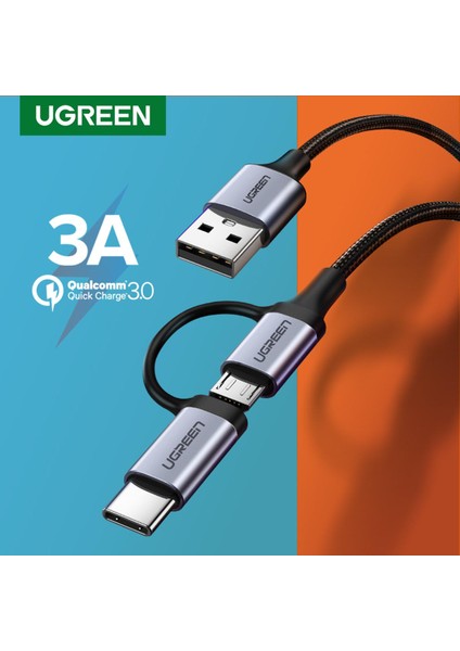 Ugreen USB Tip C Mikro USB Kablosu 1 M Samsung Galaxy S10 S9 Huawei Y9 Hızlı Şarj 2 In 1 Veri Kablosu Cep Telefonu USB Şarj Kablosu (Yurt Dışından)