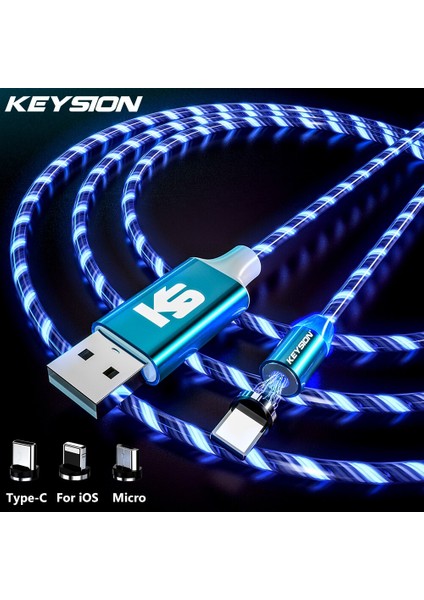 Keysıon Manyetik Akan Işık LED Mikro USB Tip C Kablo Samsung Xiaomi Telefon iPhone Için Şarj Kablosu Mıknatıs Şarj Kablosu (Yurt Dışından) modelleri