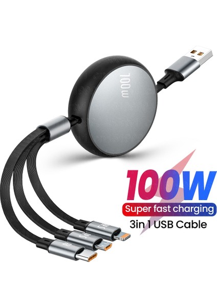 3in1 Geri Çekilebilir 6A 100 W USB Kablosu iPhone 14 13 12 Pro Max USB 8 Pin/tip C/mikro Hızlı Şarj Kablosu Için Huawei Veri Kablosu (Yurt Dışından)