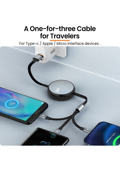 3in1 Geri Çekilebilir 6A 100 W USB Kablosu iPhone 14 13 12 Pro Max USB 8 Pin/tip C/mikro Hızlı Şarj Kablosu Için Huawei Veri Kablosu (Yurt Dışından)
