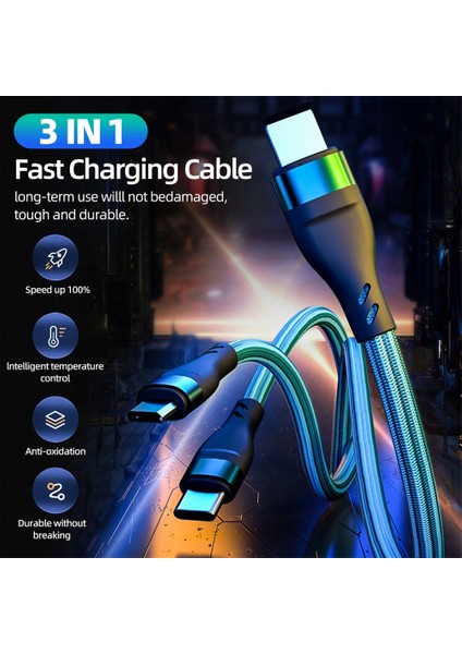 100W 3'ü 1 Arada Süper Şarj Kablosu 6A Mikro USB C Tipi Hızlı Şarj Cihazı C Tipi Kablo Veri Kablosu iPhone Samsung Xiaomi Huawei Için (Yurt Dışından)