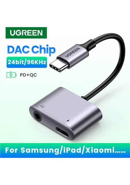 Ugreen USB C - Aux Kablo Adaptörü Tip C 3.5mm Aux Kulaklık Dönüştürücü Dac Çip Pd Qc Şarj iPad Pro 2020,2018, Huawei P20 Pro Samsung S20 Fe, S20, S20 +, S20 Ultra, S10, Piksel 4 (Yurt Dışından)