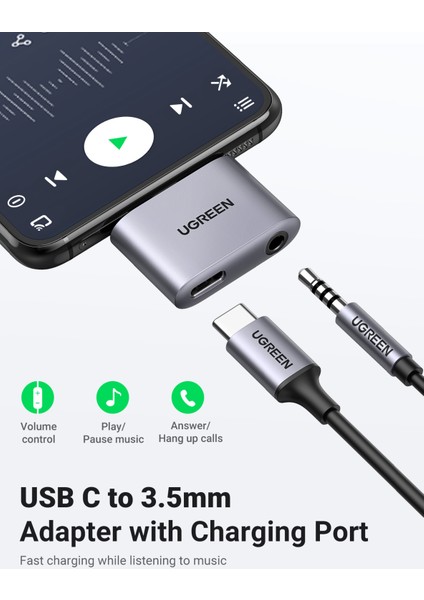 Ugreen USB C - Aux Kablo Adaptörü Tip C 3.5mm Aux Kulaklık Dönüştürücü Dac Çip Pd Qc Şarj iPad Pro 2020,2018, Huawei P20 Pro Samsung S20 Fe, S20, S20 +, S20 Ultra, S10, Piksel 4 (Yurt Dışından)