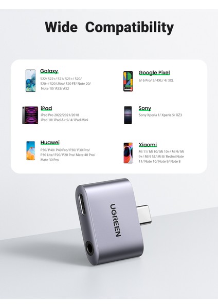 Ugreen USB C - Aux Kablo Adaptörü Tip C 3.5mm Aux Kulaklık Dönüştürücü Dac Çip Pd Qc Şarj iPad Pro 2020,2018, Huawei P20 Pro Samsung S20 Fe, S20, S20 +, S20 Ultra, S10, Piksel 4 (Yurt Dışından)