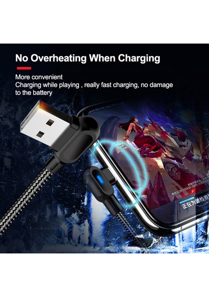 Olaf 1m 90 Derece Dirsek Mikro USB Tip C iPhone Android Için Hızlı Şarj Kablosu (Yurt Dışından)