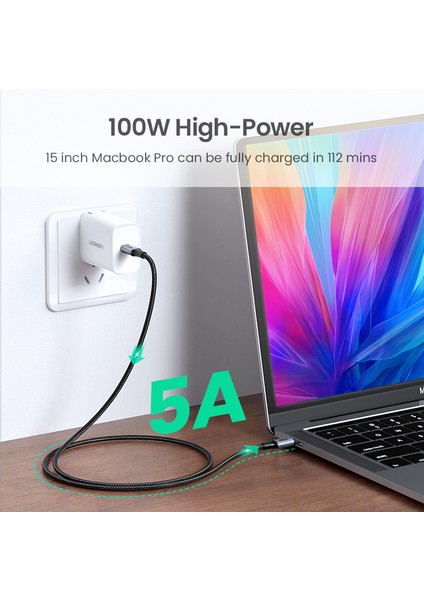 Ugreen USB Tip C - USB C Pd 100 W Kablo Samsung Galaxy S20 S10 S9 Not 20 Not 10 Macbook Pro Için Nintendo Anahtarı Hızlı Şarj Kablosu / Hava Desteği Hızlı Şarj 4.0 USB Kablosu (Yurt Dışından)