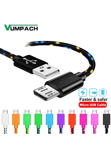 Vumpach Naylon Örgülü Mikro USB Kablosu 1 M/2 M/3 M Data Sync USB Şarj Aleti Kablosu Samsung Htc Lg Huawei Xiaomi Android Telefon Kabloları (Yurt Dışından)