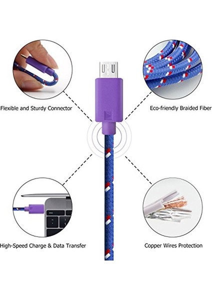 Vumpach Naylon Örgülü Mikro USB Kablosu 1 M/2 M/3 M Data Sync USB Şarj Aleti Kablosu Samsung Htc Lg Huawei Xiaomi Android Telefon Kabloları (Yurt Dışından)
