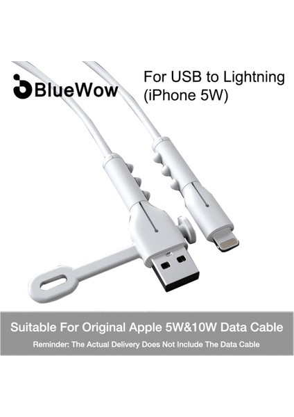 (Iphone Kablosu Için) Bluewow Orijinal Veri Hattı Koruyucusu iPhone USB Şarj Kablosu Tasarrufu Tel Sarıcı Koruma Yumuşak Silikon Kablo Koruyucu Aracı (Yurt Dışından)