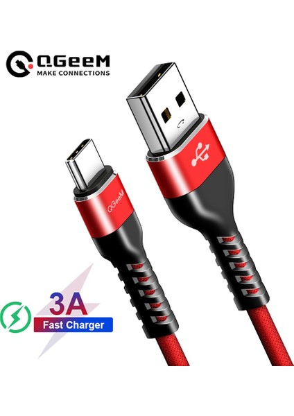 Qgeem USB Tip C Kablo Usb-C Cep Telefonu Hızlı Şarj USB Şarj Aleti Kablosu Samsung Galaxy S9 Huawei Mate 20 Xiaomi USB Tip-C (Yurt Dışından)