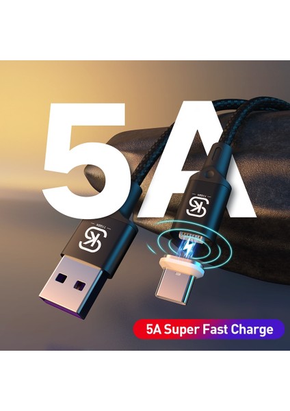 Sıkaı 11 Gen 5A Manyetik Kablo iPhone Xiaomi Oppo Hızlı Şarj USB Kablosu Manyetik Şarj Kablosu Kablosu Samsung Huawei Için (Yurt Dışından)