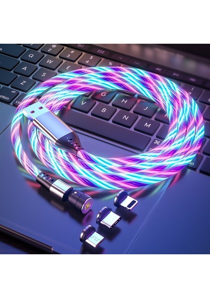 Aufu Glow LED Aydınlatma Manyetik Mikro USB Tip C Kablo Aydınlık Mıknatıs Kablosu USB Şarj Aleti Kablosu iPhone 12 11 Huawei Xiaomi (Yurt Dışından)