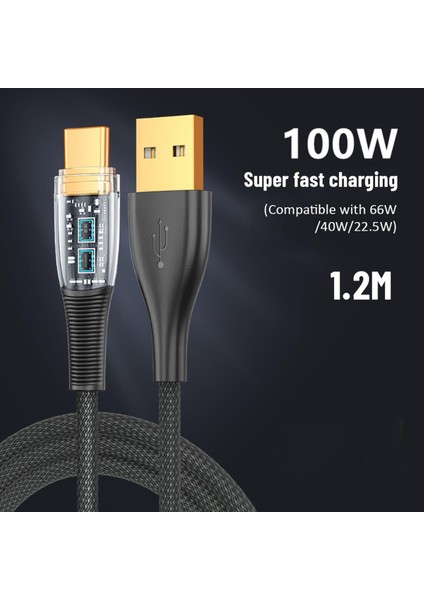 100W Hızlı Şarj Kablosu Tip-C Şarj Aleti Kablosu Için Xiaomi USB Kablosu iphone Huawei Şeffaf Telefon Veri Kablosu (Yurt Dışından)