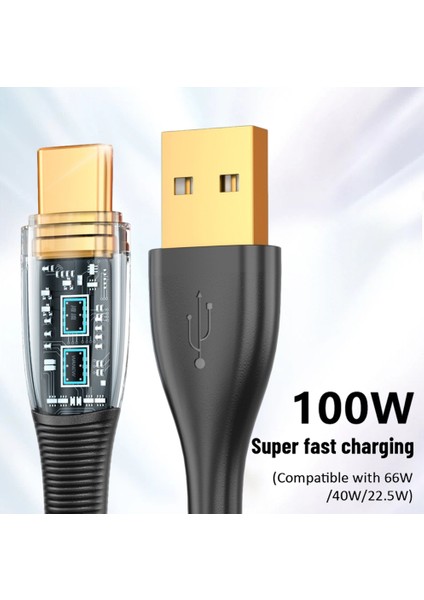 100W Hızlı Şarj Kablosu Tip-C Şarj Aleti Kablosu Için Xiaomi USB Kablosu iphone Huawei Şeffaf Telefon Veri Kablosu (Yurt Dışından) fiyatları