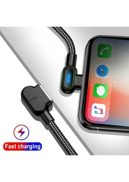 Yfashion Dirsek Kablosu Hafif Naylon Örgülü Hızlı Şarj Kablosu 8 Pin Android Ype-C Veri Hattı Modelleri (Yurt Dışından)