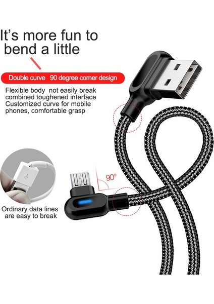 Olaf Mikro USB Tip C Hızlı Şarj 90 Derece Kablo Samsung S21 S9 Huawei iPhone 13 Xiaomi LED Kablo Mikro USB Usb-C Şarj Cihazı (Yurt Dışından)