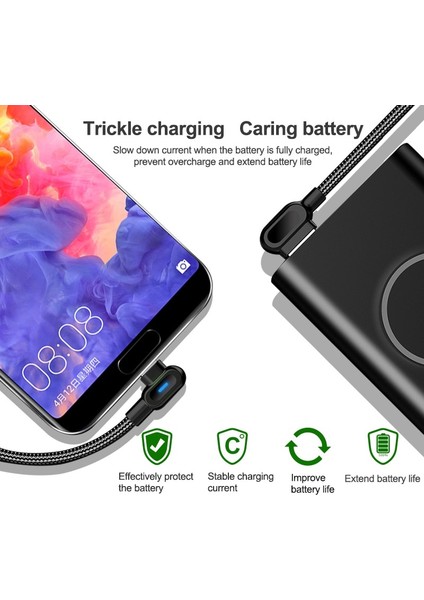 Olaf Mikro USB Tip C Hızlı Şarj 90 Derece Kablo Samsung S21 S9 Huawei iPhone 13 Xiaomi LED Kablo Mikro USB Usb-C Şarj Cihazı (Yurt Dışından)