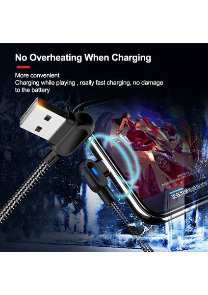 Olaf Mikro USB Tip C Hızlı Şarj 90 Derece Kablo Samsung S21 S9 Huawei iPhone 13 Xiaomi LED Kablo Mikro USB Usb-C Şarj Cihazı (Yurt Dışından)