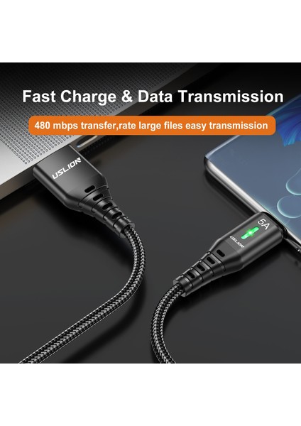 Uslıon 5A USB C Tipi Kablo Mikro USB C Hızlı Şarj Cep Telefonu Android Şarj Veri Kablosu Huawei P40 Xiaomi 12 Pro Poco F3 (Yurt Dışından)