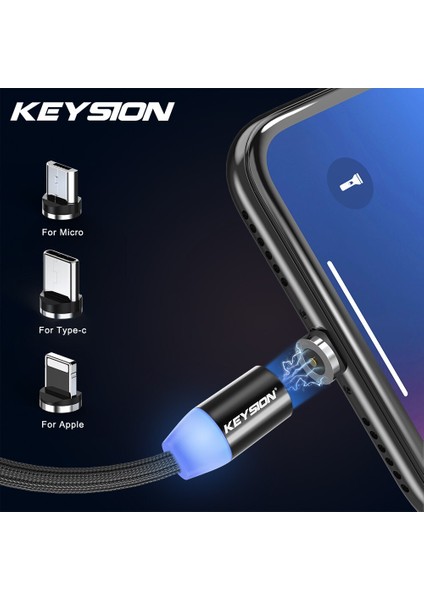 Keysıon 1 M Manyetik Şarj Kablosu, Mikro USB Kablosu iPhone Xr Xs Max x Mıknatıs Şarj Cihazı USB C Tipi Kablo LED Şarj Kablosu Kablosu (Yurt Dışından)