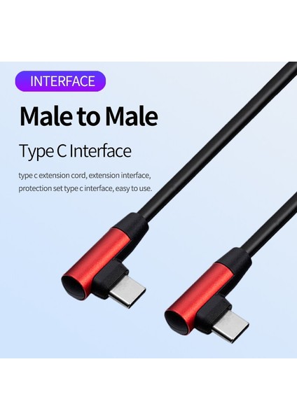 90 Derece Sağ Açı Tip-C Tel Tip C - Tip C Erkek - Erkek Arayüz Çift Tip-C Kablolar Cep Tablet Telefon Dizüstü Bilgisayar (Yurt Dışından)
