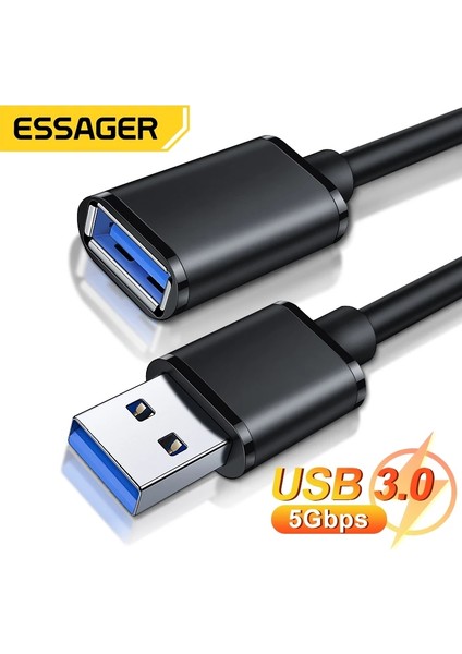 Essager USB Uzatma Kablosu USB 3.0 2.0 Erkek Kadın Genişletici Kablosu Xbox One Dizüstü Bilgisayar Usb3.0 Genişletici Veri Kablosu (Yurt Dışından)