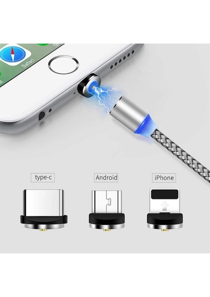 Betty Becky M Manyetik Şarj Kablosu Mikro USB Tip C LED Aydınlatma IPhone Mıknatıs Şarj Cihazı Microusb Şarj Kablosu Kablosu (Yurt Dışından)