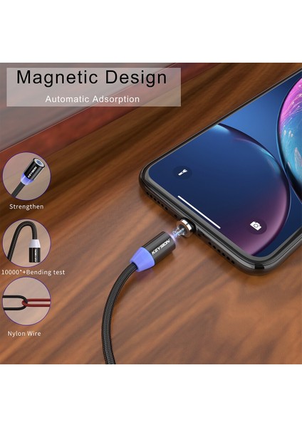 Keysıon 1 M Manyetik Şarj Kablosu, Mikro USB Kablosu iPhone Xr Xs Max x Mıknatıs Şarj Cihazı USB C Tipi Kablo LED Şarj Kablosu Kablosu (Yurt Dışından)