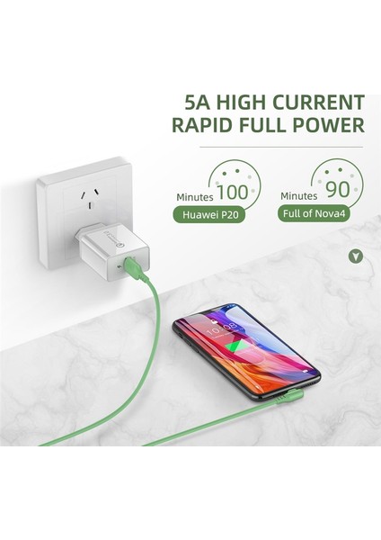Evrensel 5A Tip C Hızlı Şarj Kablosu / Dirsek Yumuşak Silikon Hızlı Şarj Hattı / Usb-C Veri Iletim Hattı Dirsek Veri Kablosu Tip C / Iphone Için / Mikro USB Için (Yurt Dışından)