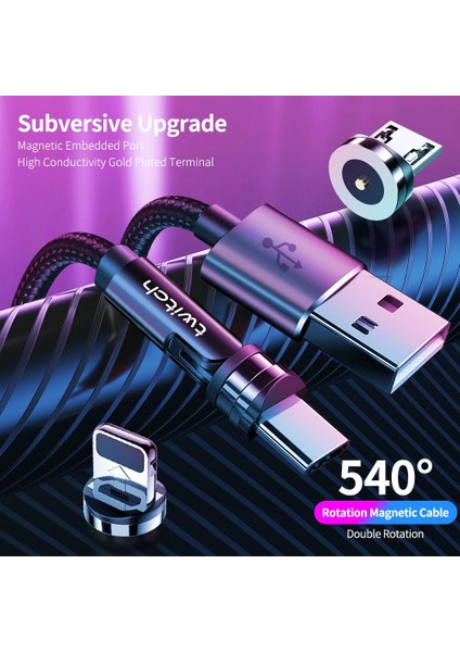 Twitch 540 Döndür Manyetik Kablo Mikro USB C Tipi Kablo Manyetik Şarj Şarj Aleti Kablosu iPhone Xiaomi Samsung Için USB Telefon Kablosu (Yurt Dışından) indirimleri